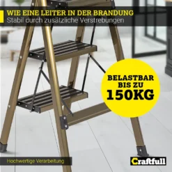 Craftfull Stehleiter CF-134A Champagner Edition Klappleiter 3 Stufen, Gummierte Standfüße, Alu Leiter Aluminiumleiter Aluleiter Mehrzweckleiter Multifunktionsleiter Haushaltsleiter Leiter -Vidailo Verkaufe f7cb78cac2c4e08c5f4cf87044a4ec91