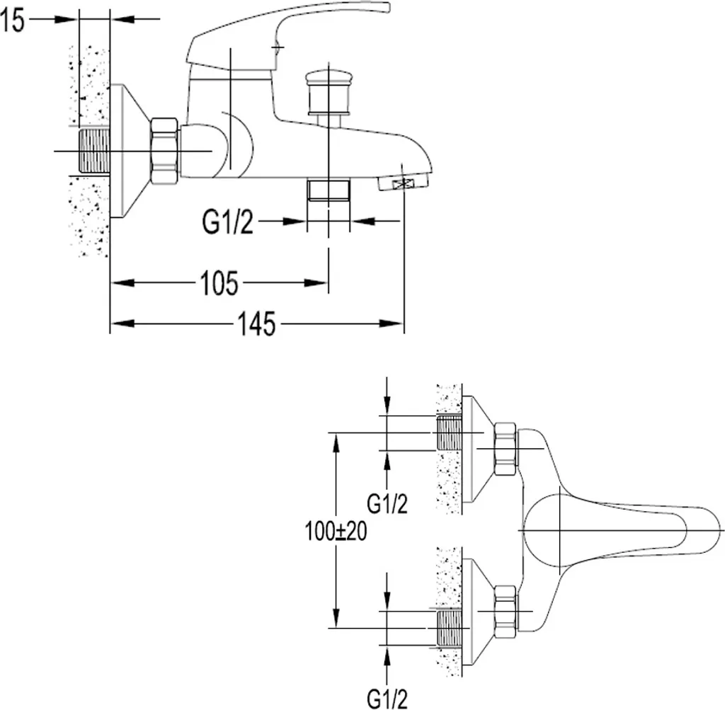AQUALINE 50 Badewanne-Wandarmatur, Abstand 100mm, Chrom 6 AQUALINE 50 Badewanne-Wandarmatur, Abstand 100mm, Chrom – Bild 4