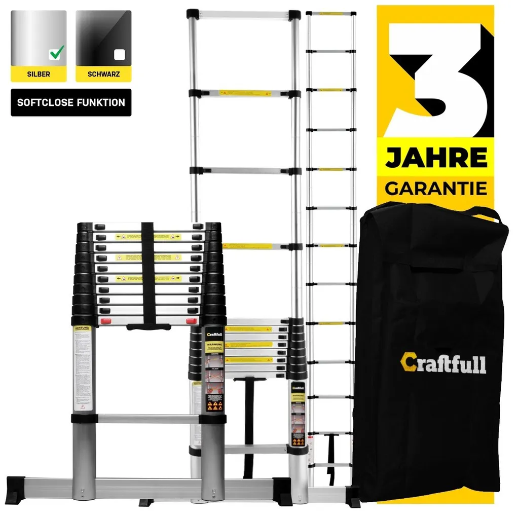 Craftfull Teleskopleiter CF-101B - Soft-Close-Funktion - Ausziehleiter Aus Aluminium (4.4 Meter) 3 Craftfull Teleskopleiter CF-101B - Soft-Close-Funktion - Ausziehleiter Aus Aluminium (4.4 Meter)
