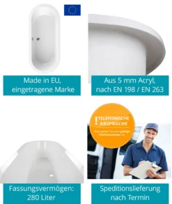 Calmwaters® Freistehende Badewanne 180x80 Cm, Acrylwanne Modern Soft, Duo-Badewanne Für 2 Personen, Maße 180 X 80 Cm, Freistehende Wanne Oval, Runde Badewanne Freistehend, Duowanne Weiß, 02SL3337 -Vidailo Verkaufe fefe9765d39d1122c77db38599d19eb9